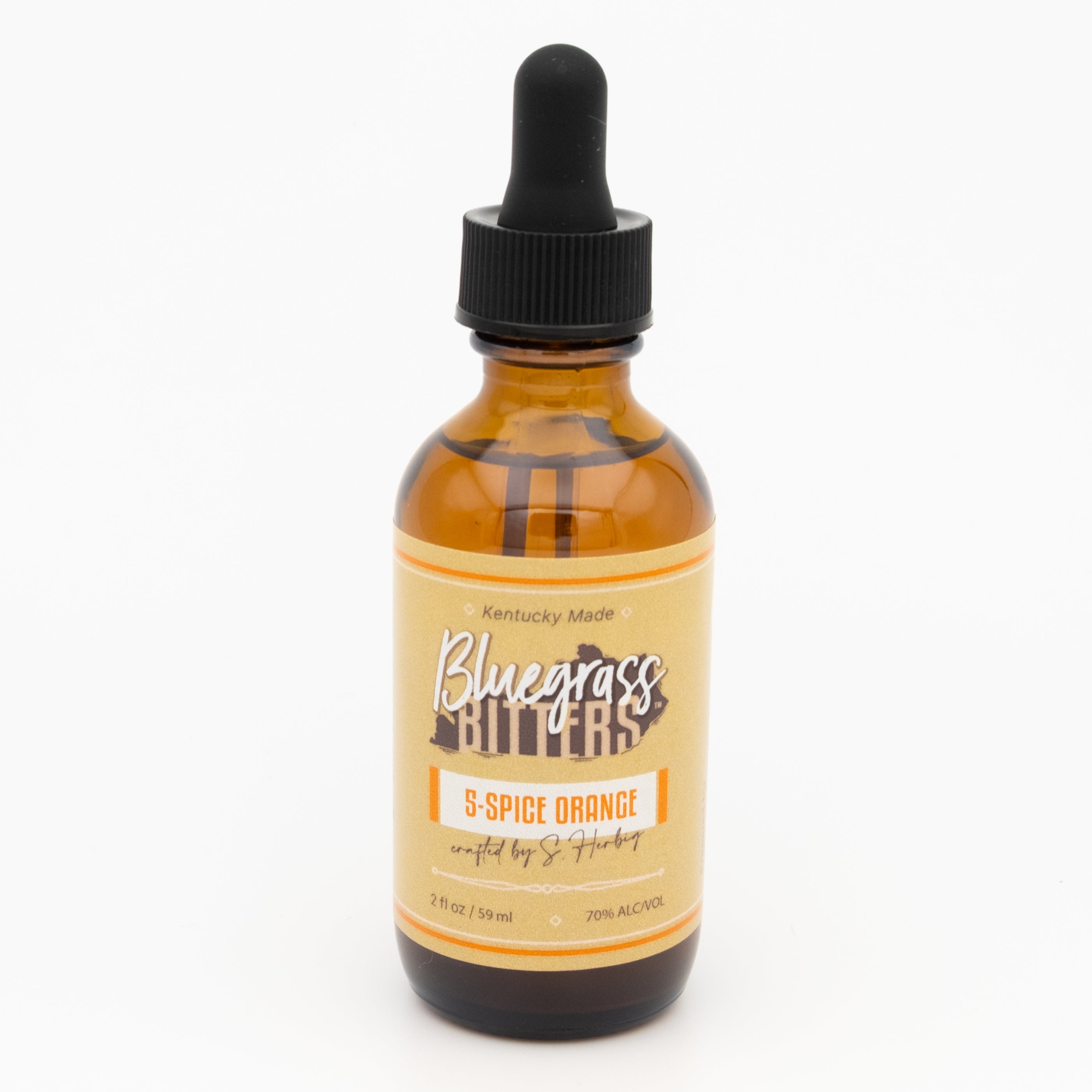 Bottle of Bluegrass Bitters 5-Spice Orange BItters on a white background
