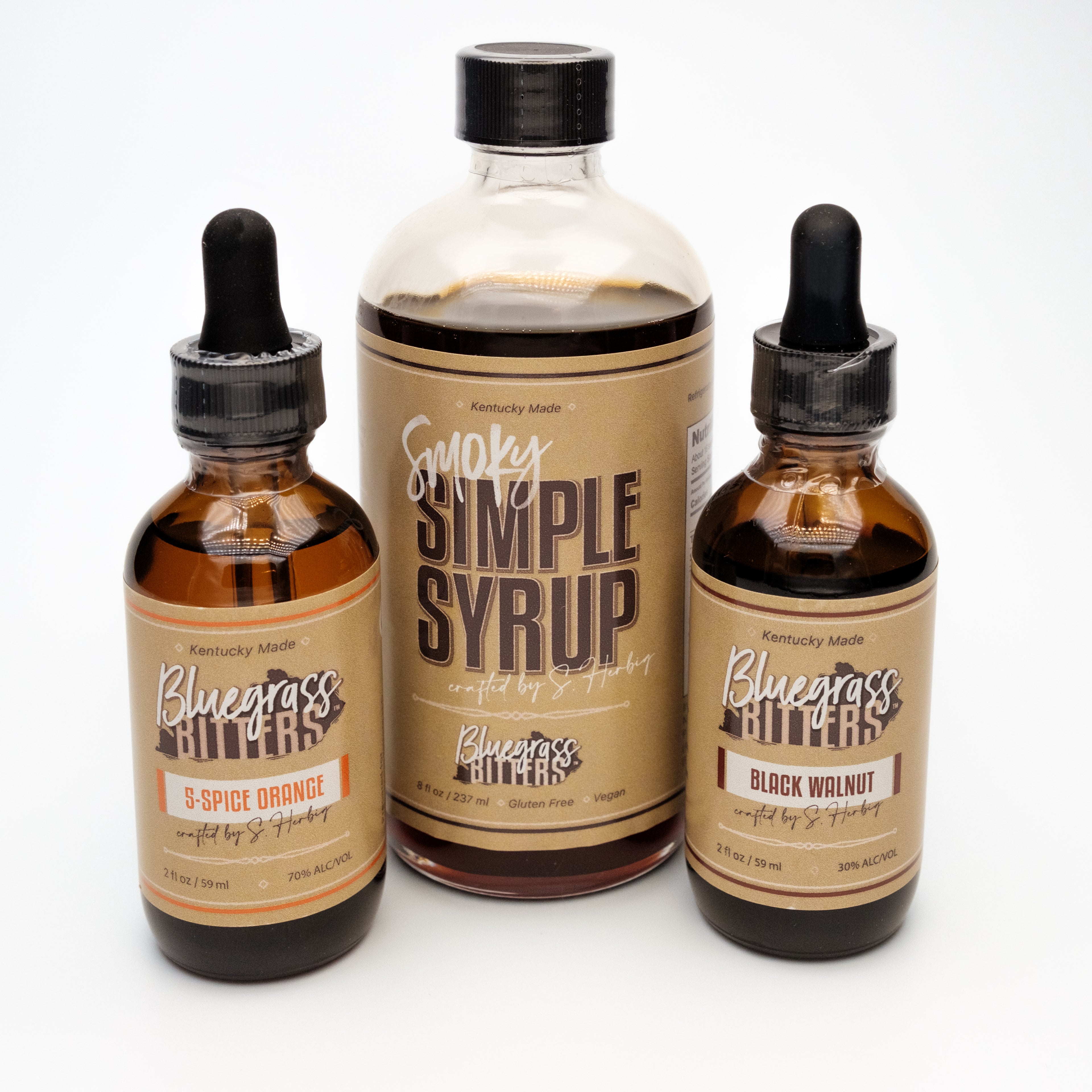 Smoky Simple Syrup, Black Walnut Bitters, 5-Spice Orange Bitters