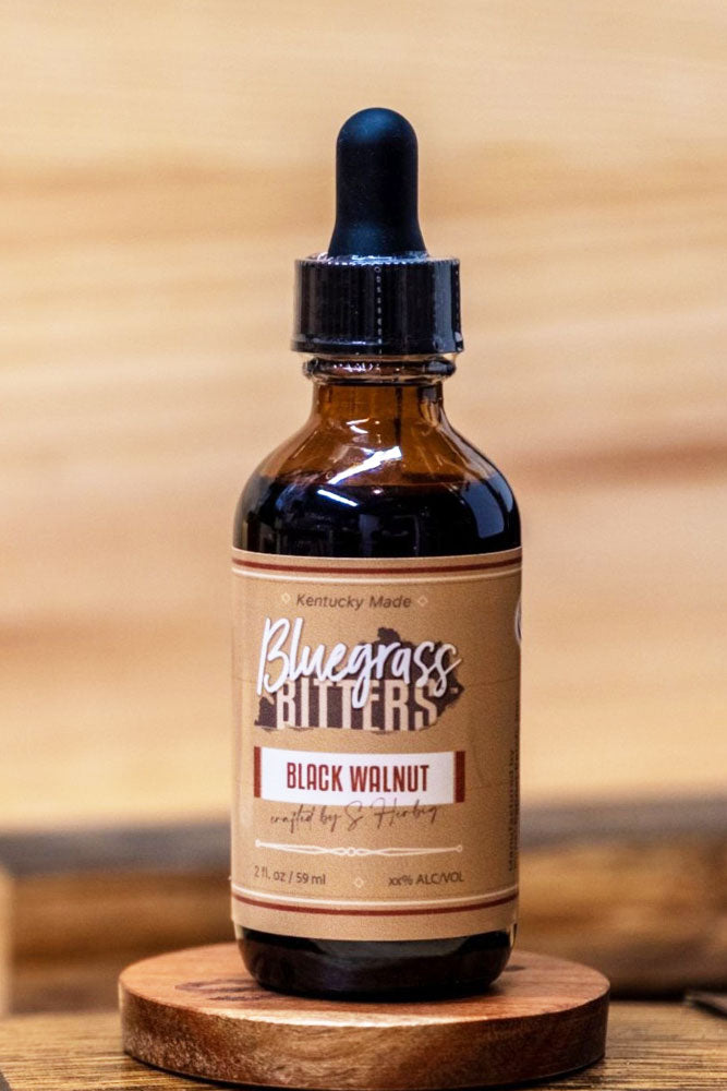 A bottle of Bluegrass Bitters Blac Walnut Bitters.