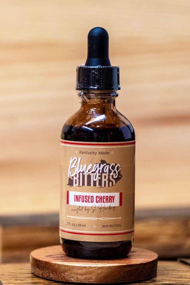 A bottle of Bluegrass Bitters Infused Cherry Bitters.